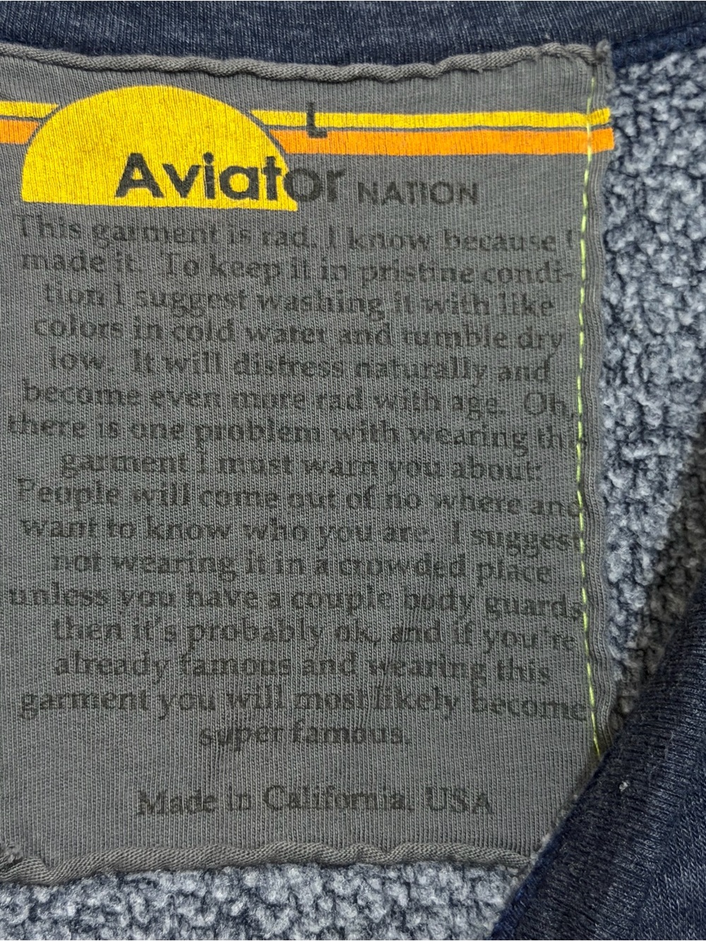 Aviator Nation Navy Lightning Bolt Pullover with Pink & Neon Stripes - Picture 4 of 5